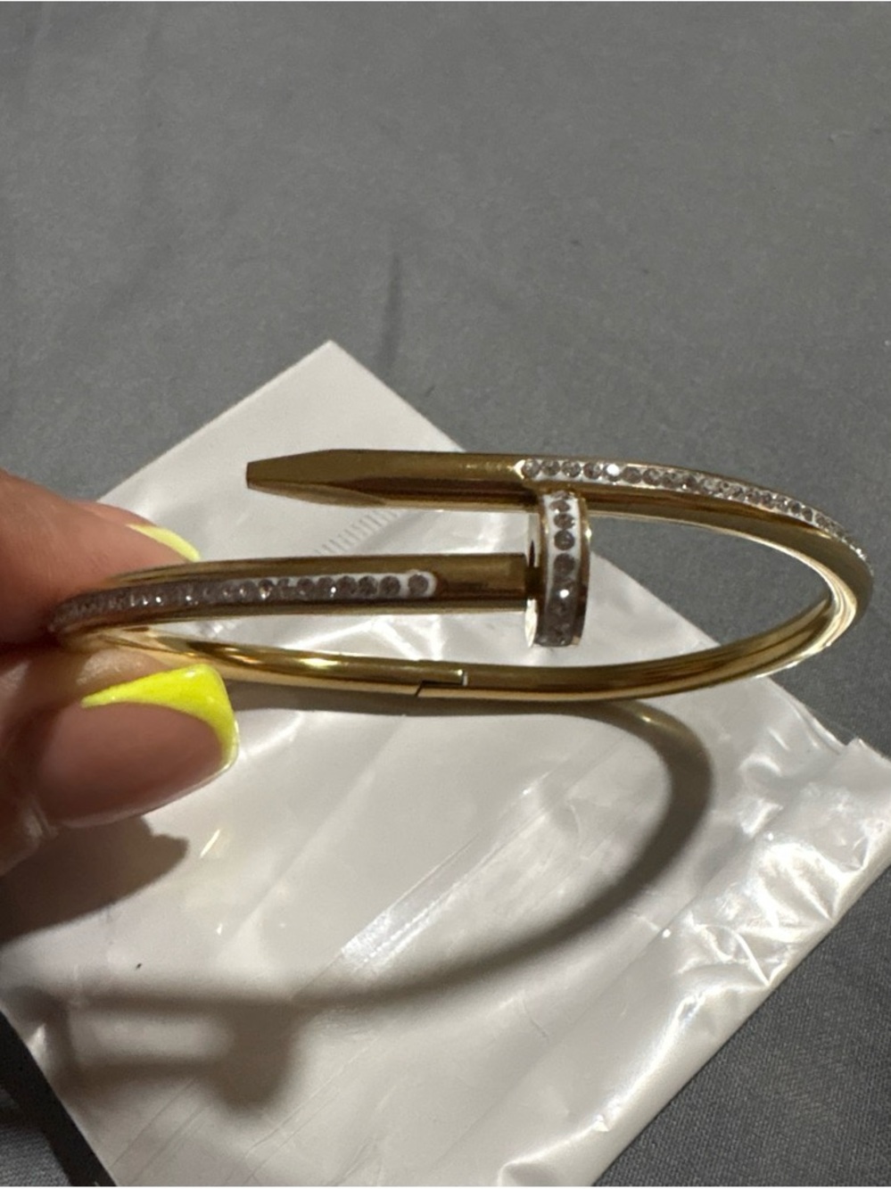 Gold Crystal Nail-Style Bangle Bracelet - Women Jewelry